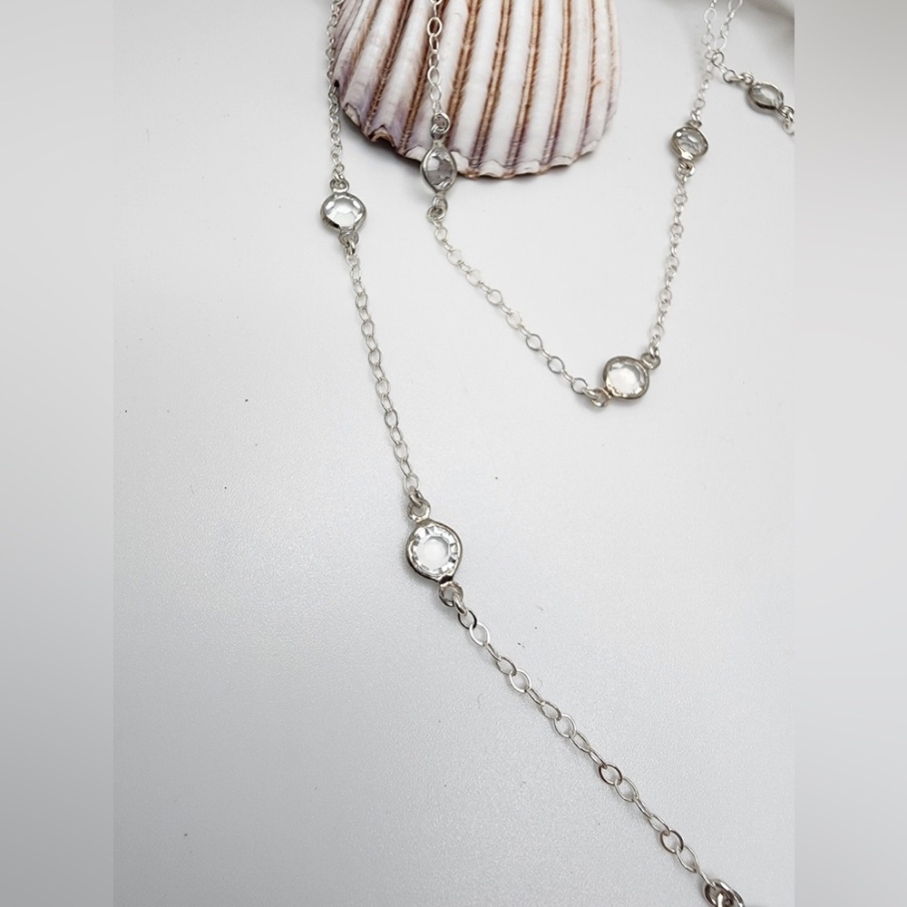 Silver Necklace with Alternating Sized Crytals